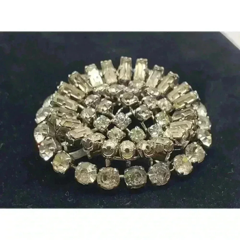 Vintage Brooch Rhinestone Rhodium Plate Austria Statement layered